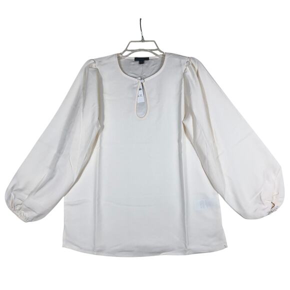J. Crew Tops - J Crew Ivory Puff Sleeve Keyhole Neckline Crepe Top Blouse BL712 X-Small Tall